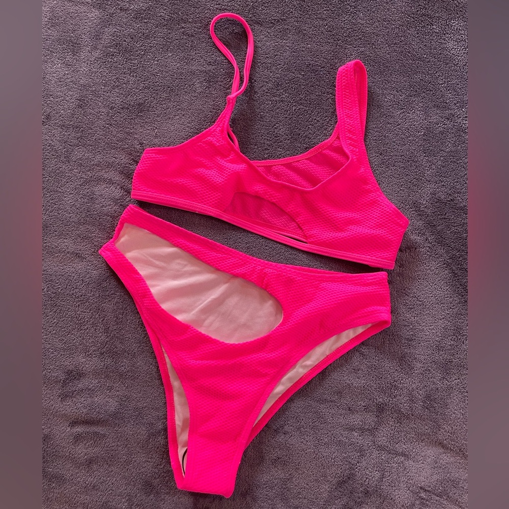 SOLD- Neon Pink Cut-out Bikini